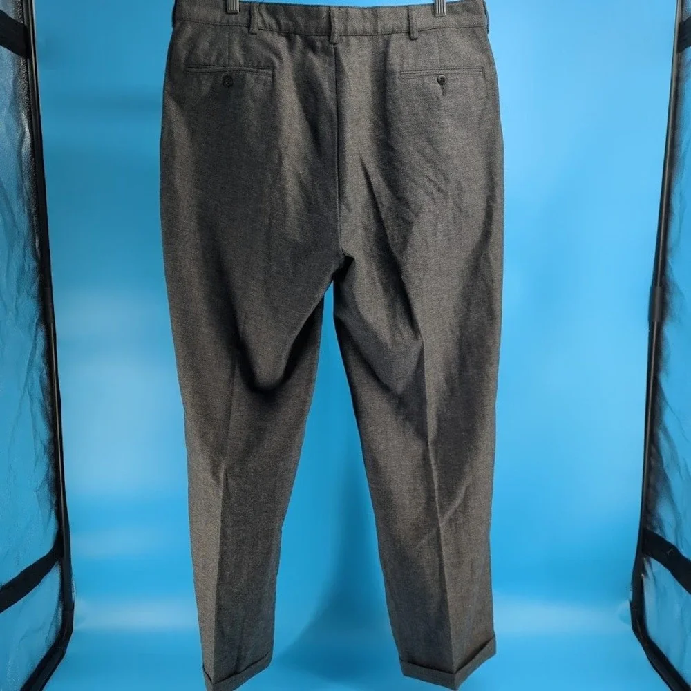 VTG Polo Ralph Lauren Gray Herringbone Pleated Cotton Wool Trousers Mens 38x34